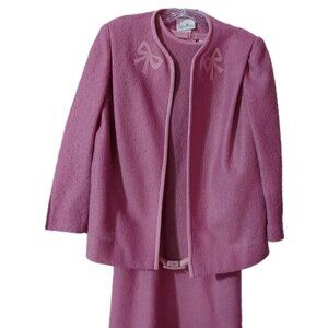 Leslie Pomer Pink Sleeveless Dress With Jacket Size 14 B 1960 Belted READ